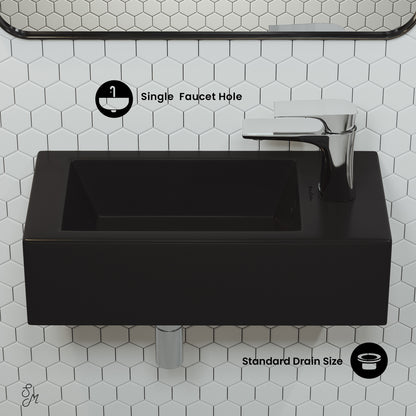 Swiss Madison, Voltaire 19.5 x 10 Rectangular Ceramic Wall Hung Sink with Right Side Faucet Mount, Matte Black