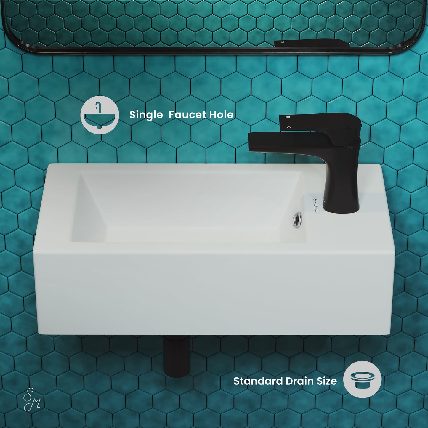 Swiss Madison, Voltaire 19.5 x 10 Rectangular Ceramic Wall Hung Sink with Right Side Faucet Mount