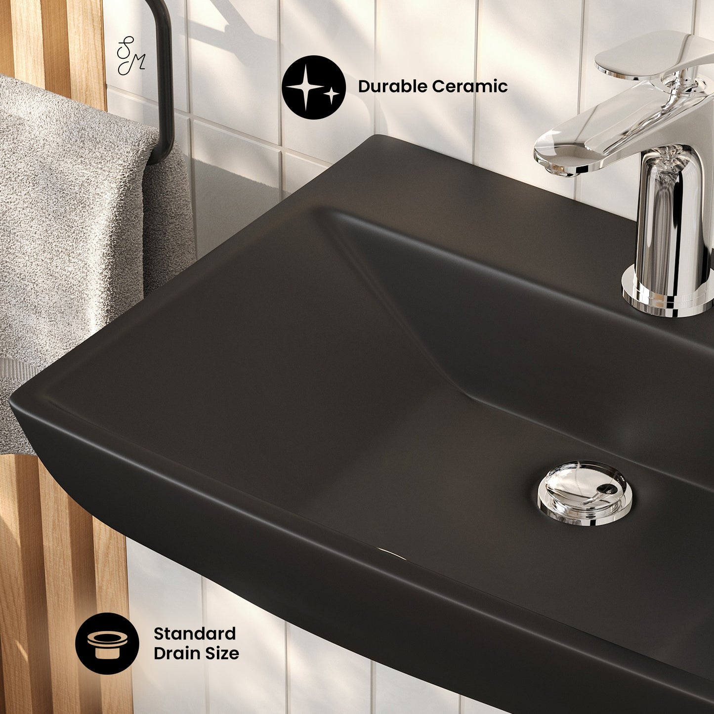 Swiss Madison, Sublime 18" Ceramic Wall Hung Sink in Matte Black