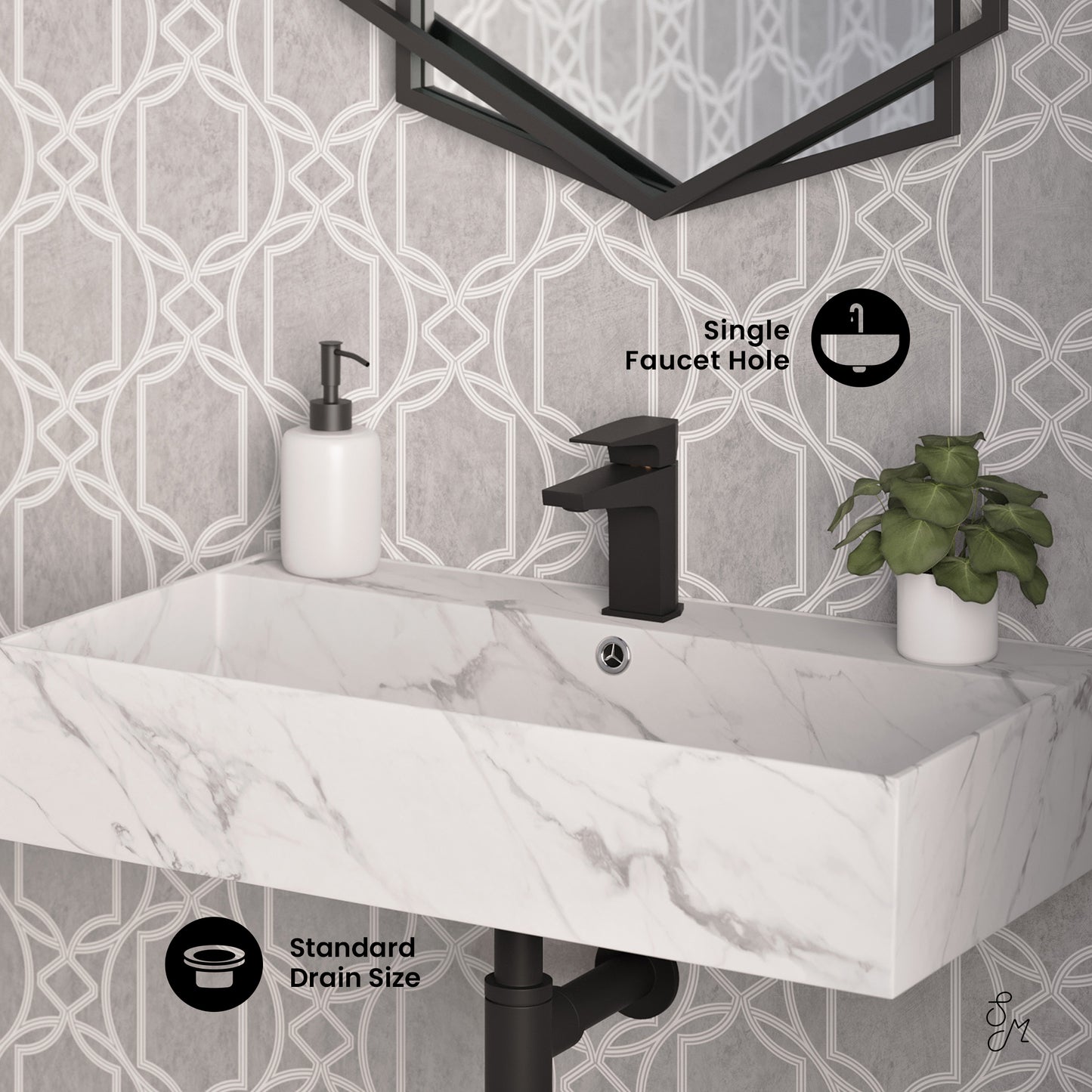 Swiss Madison, Claire 22" Rectangle Wall-Mount Bathroom Sink in White Marble