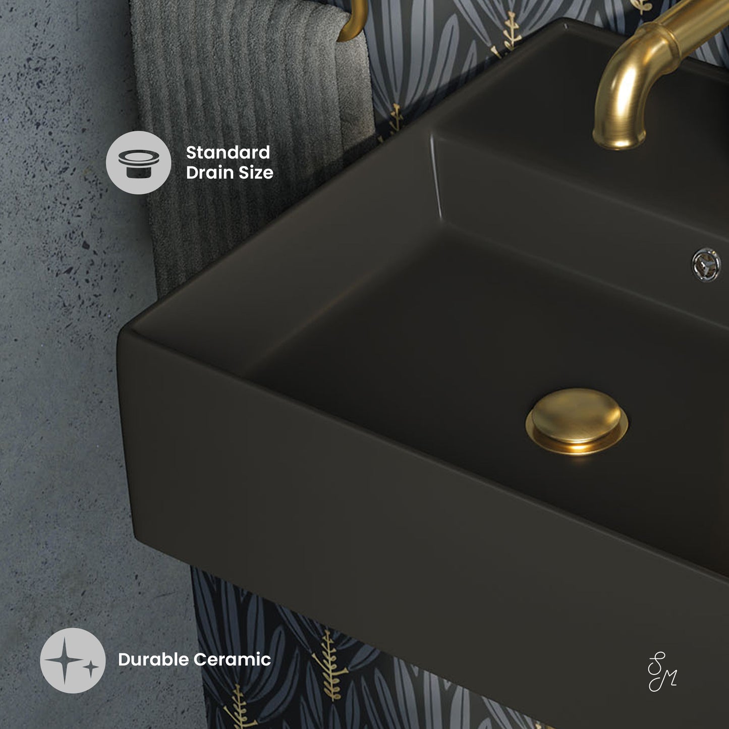 Swiss Madison, Claire 15" Ceramic Wall Mount Sink in Matte Black