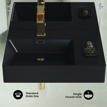 Swiss Madison, St. Tropez 24 x 18 Ceramic Wall Hung Sink with Left Side Faucet Mount, Matte Black