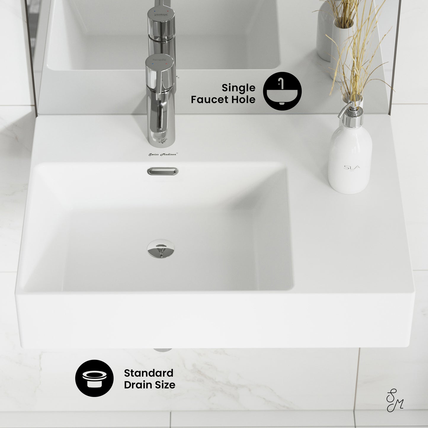 Swiss Madison, St. Tropez 24 x 18 Ceramic Wall Hung Sink with Left Side Faucet Mount