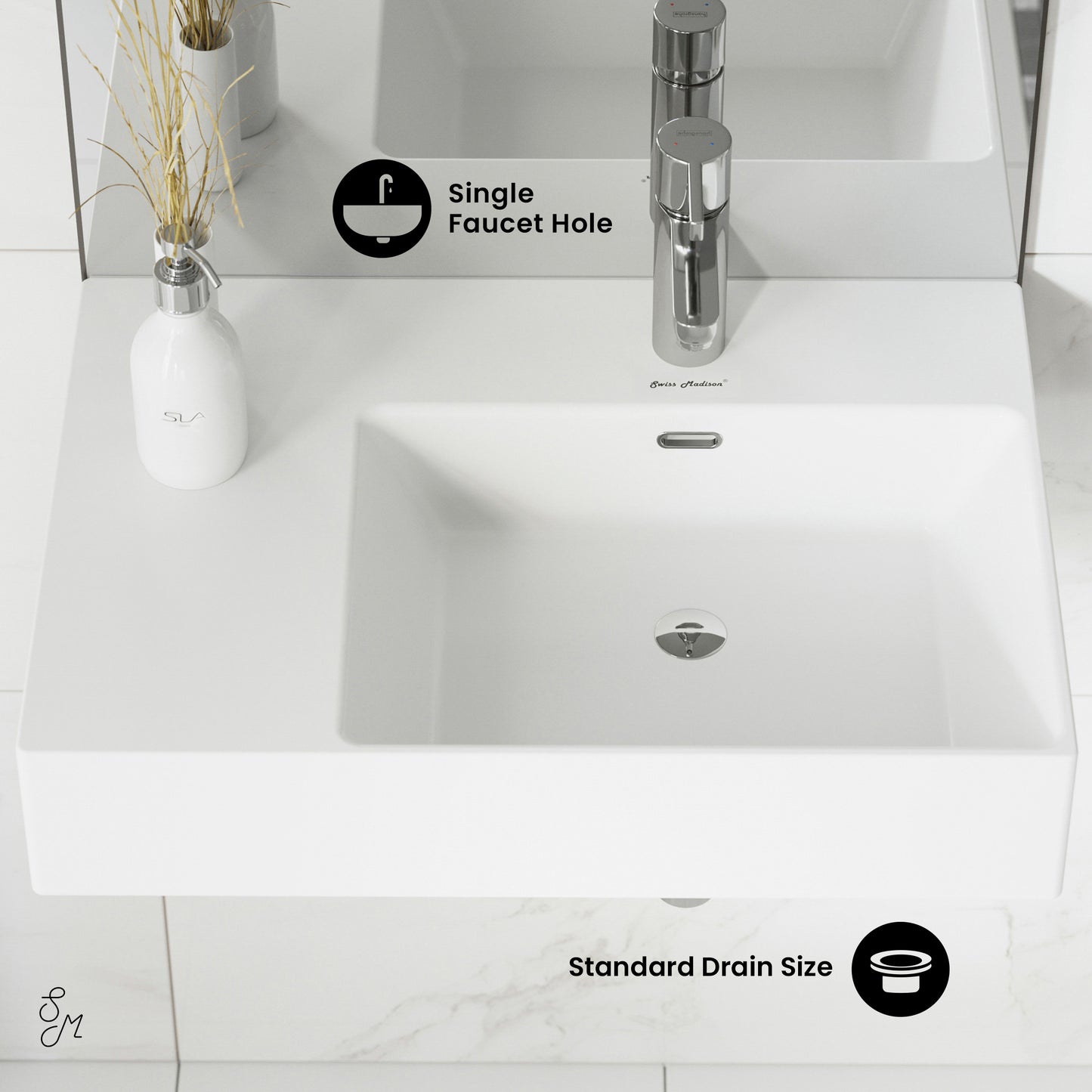 Swiss Madison, St. Tropez 24" Rectangle Wall-Mounted Sink with Right Side Faucet Mount