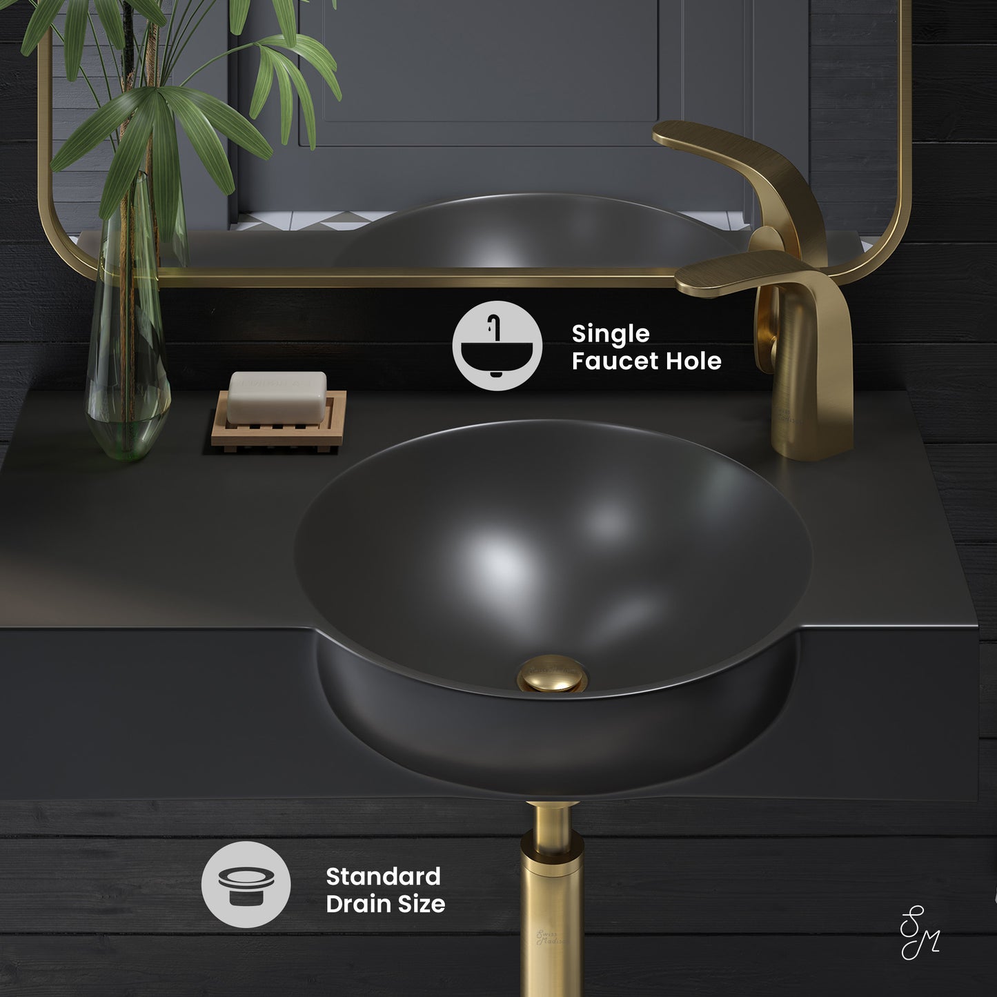 Swiss Madison, Chateau 30" Right Side Faucet Wall-Mount Bathroom Sink in Matte Black