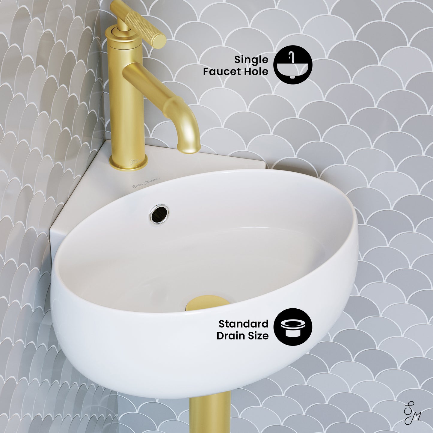 Swiss Madison, Plaisir Corner Wall Hung Sink