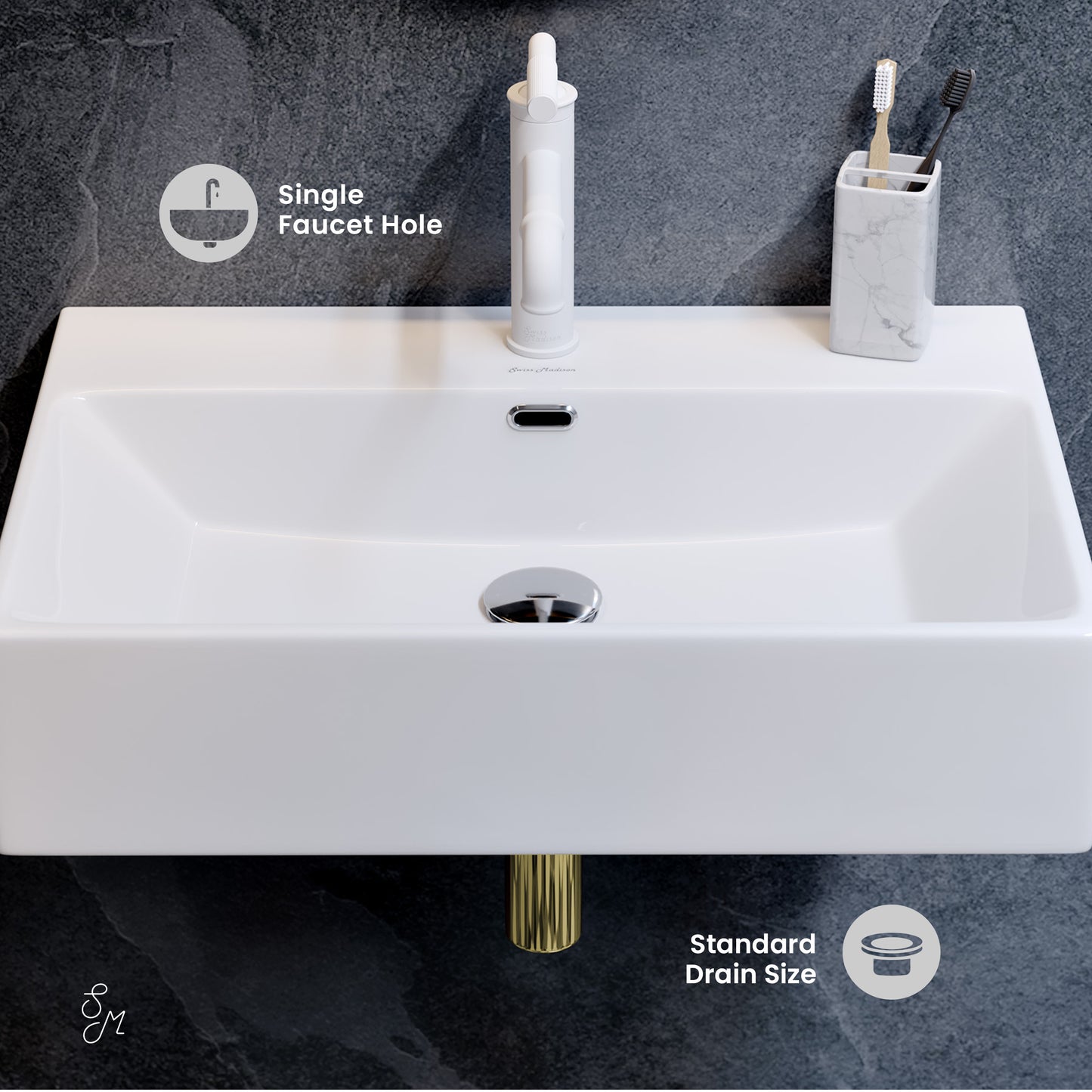 Swiss Madison, Claire 24" Rectangle Wall-Mount Bathroom Sink