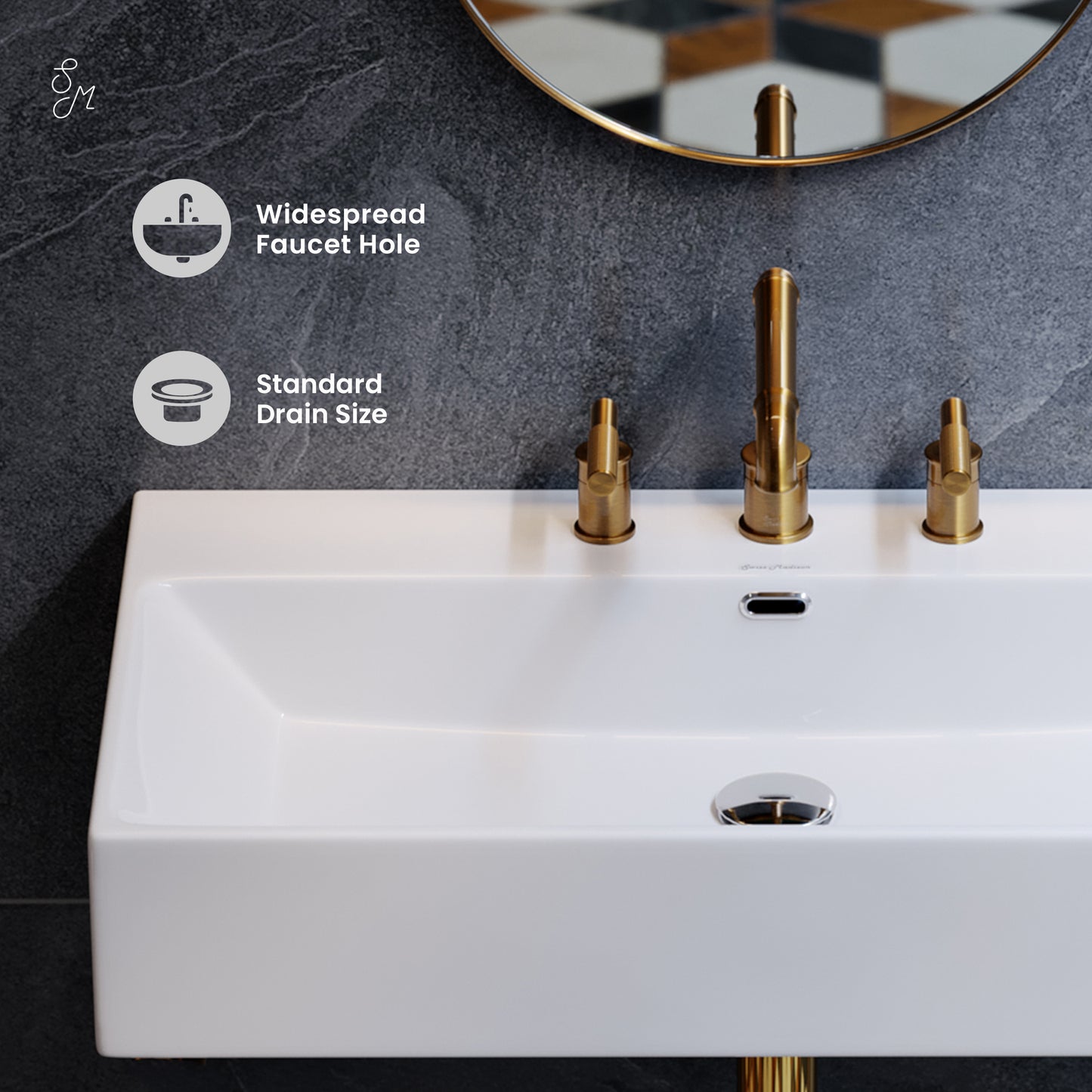 Swiss Madison, Claire 30" Rectangle Wall-Mount Bathroom Sink with 8" Widespread Holes