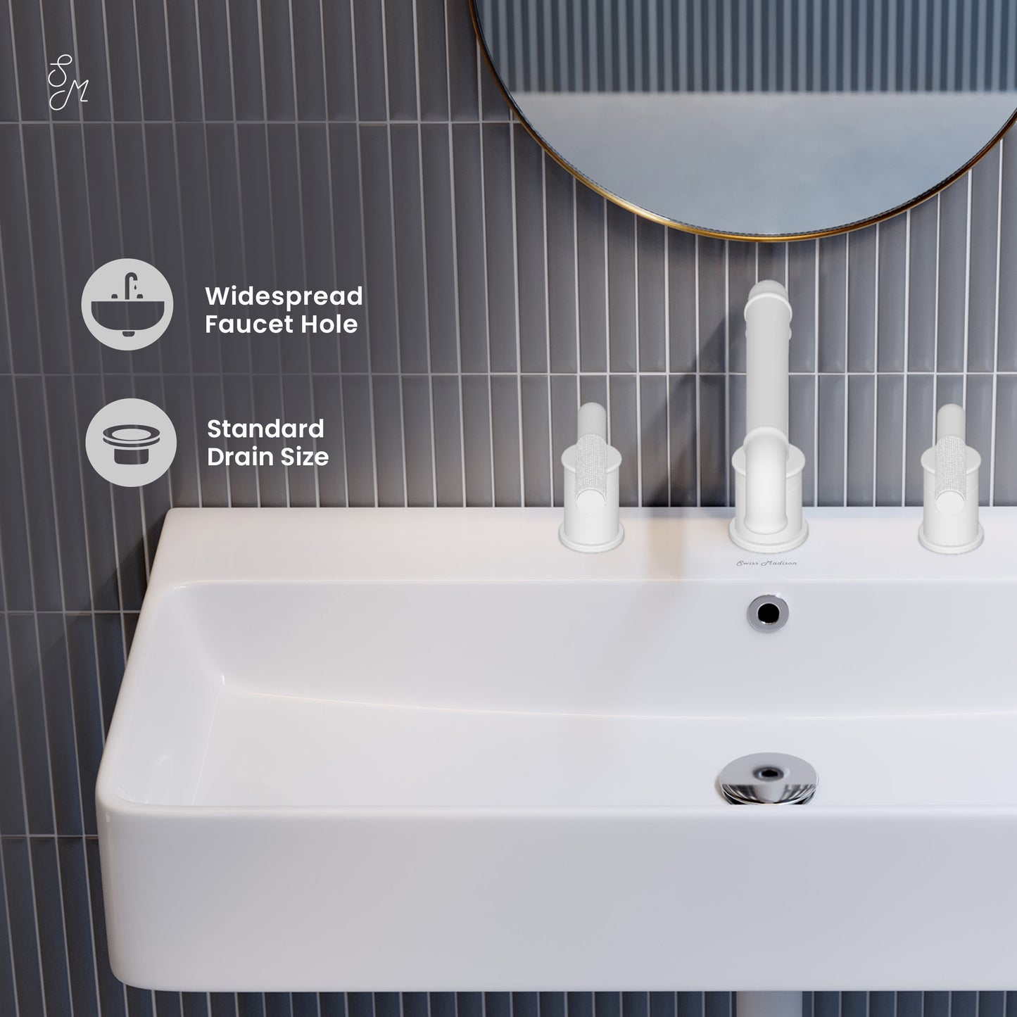 Swiss Madison, Carre 36" Wall-Mount Bathroom Sink with 8" Widespread Holes