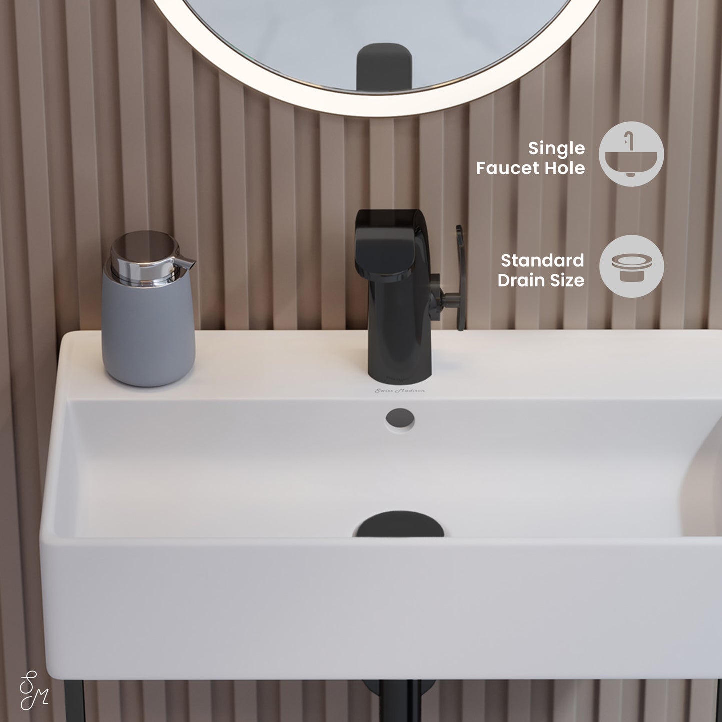 Swiss Madison, Claire 22" Wall-Mount Bathroom Sink with Black Towel Bar