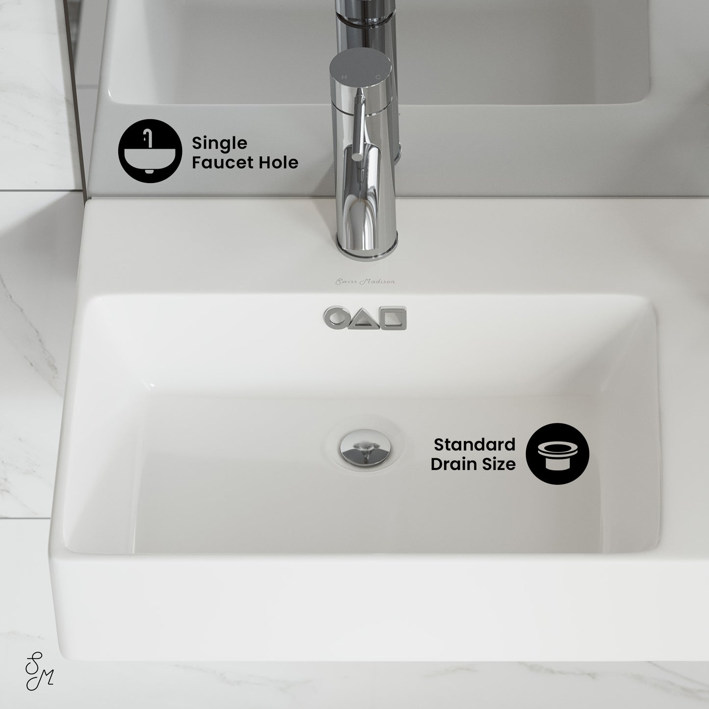 Swiss Madison, St. Tropez 30" Rectangle Wall-Mounted Sink with Left Side Faucet Mount