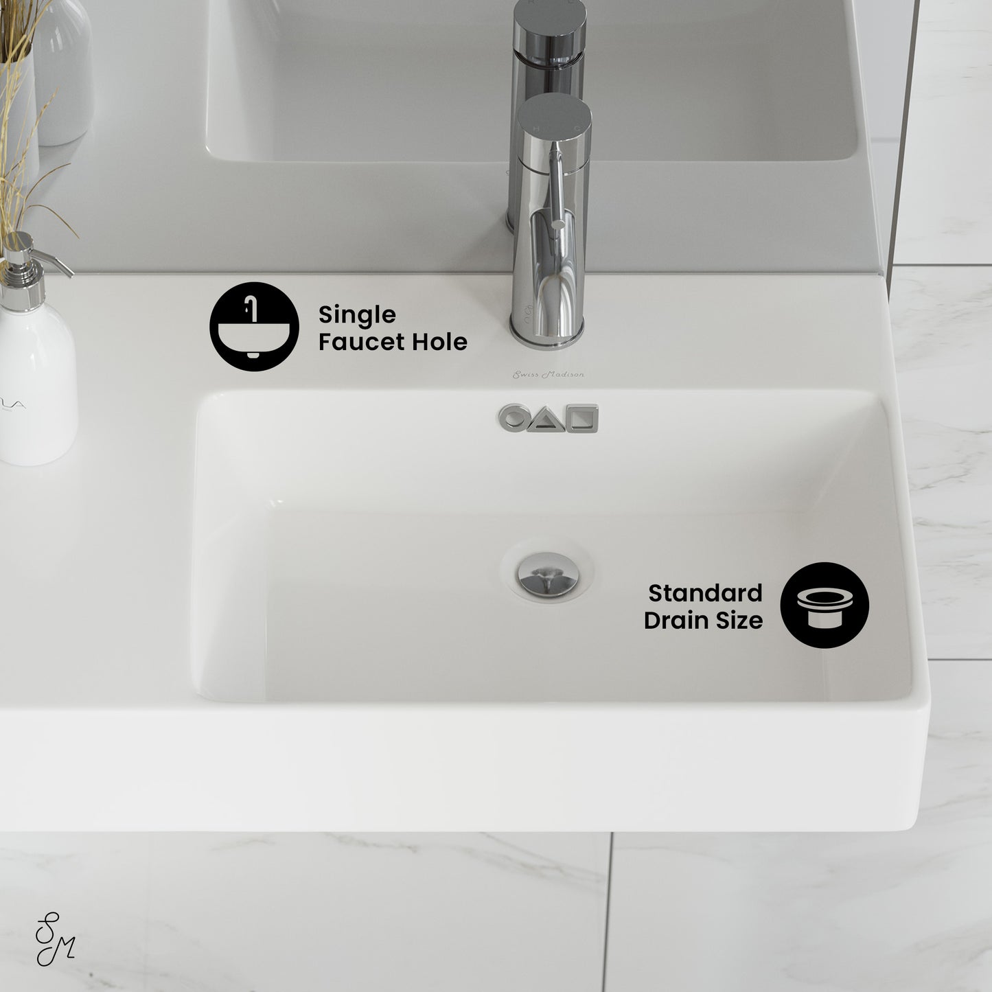 Swiss Madison, St. Tropez 30" Rectangle Wall-Mounted Sink with Right Side Faucet Mount