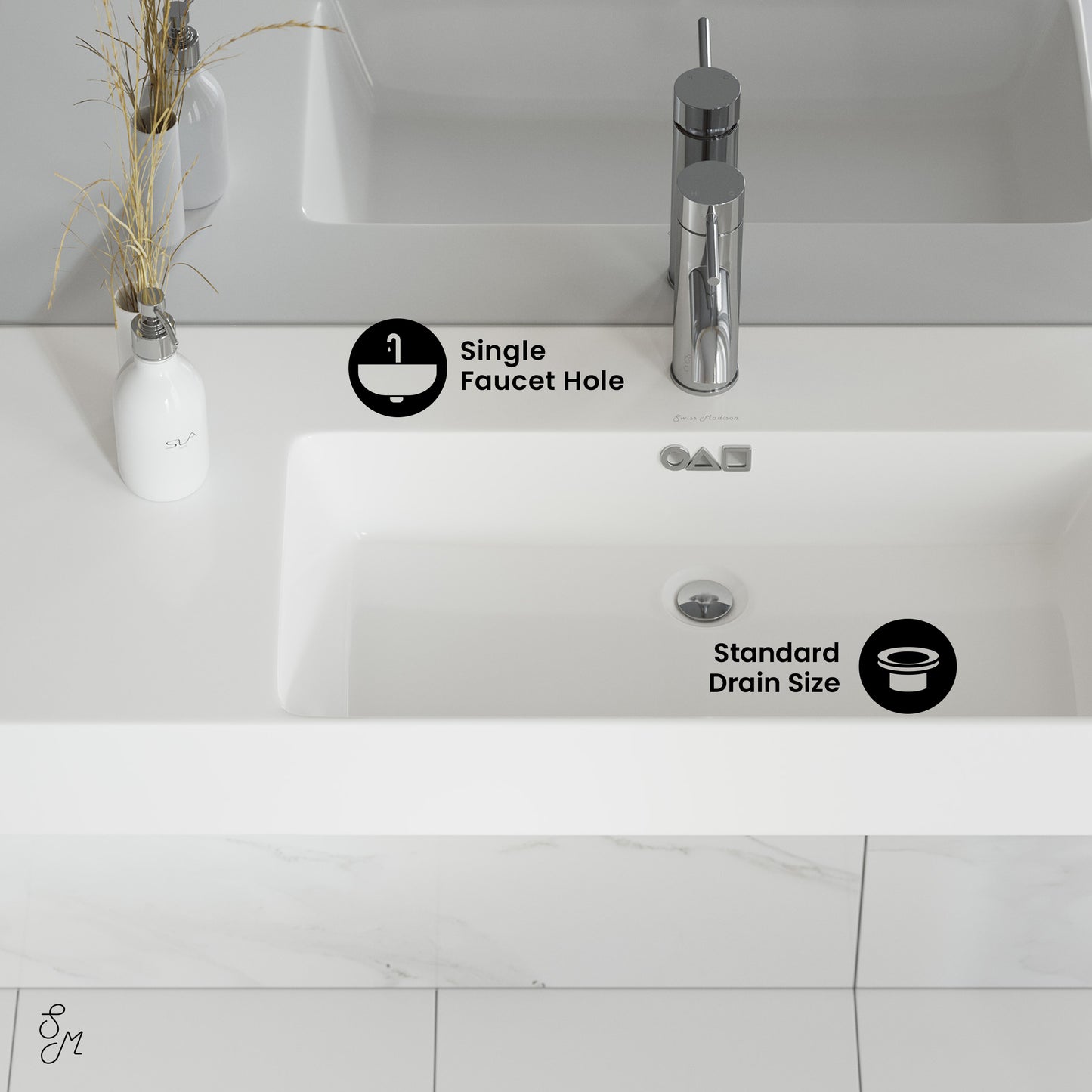Swiss Madison, St. Tropez 36" Rectangle Wall-Mounted Sink with Right Side Faucet Mount