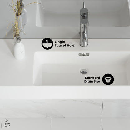 Swiss Madison, St. Tropez 36" Rectangle Wall-Mounted Sink with Right Side Faucet Mount