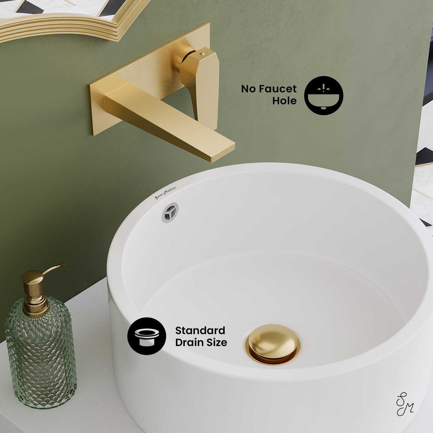 Swiss Madison, Monaco 24" Floating Bathroom Shelf with Vessel Sink in Glossy White