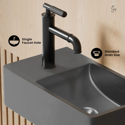 Swiss Madison, Lisse 16" Concrete Rectangle Wall-Mounted Sink with Left Side Faucet Mount in Matte Dark Gray