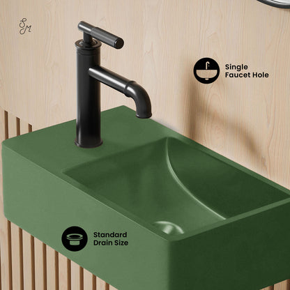 Swiss Madison, Lisse 16" Concrete Rectangle Wall-Mounted Sink with Left Side Faucet Mount in Matte Royal Green