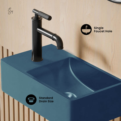 Swiss Madison, Lisse 16" Concrete Rectangle Wall-Mounted Sink with Left Side Faucet Mount in Matte Royal Blue