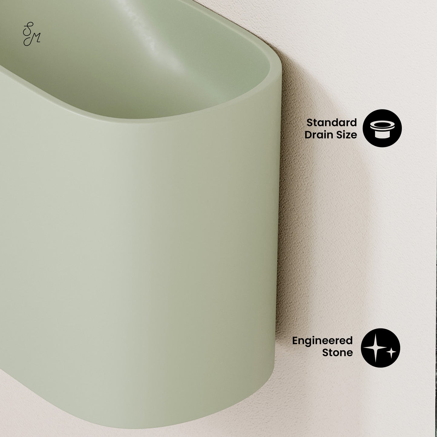 Swiss Madison, Terre 18" Solid Surface Oval Wall-Mounted Sink with Left Side Faucet Mount in Matte Palm Green