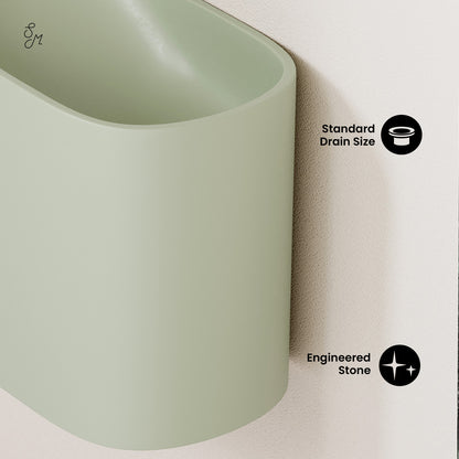 Swiss Madison, Terre 18" Solid Surface Oval Wall-Mounted Sink with Left Side Faucet Mount in Matte Palm Green