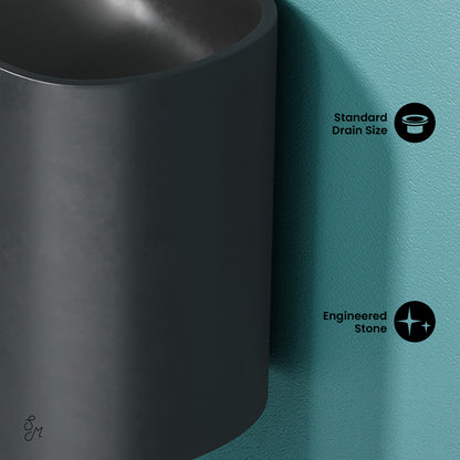 Swiss Madison, Terre 18" Solid Surface Oval Wall-Mounted Sink with Left Side Faucet Mount in Matte Black