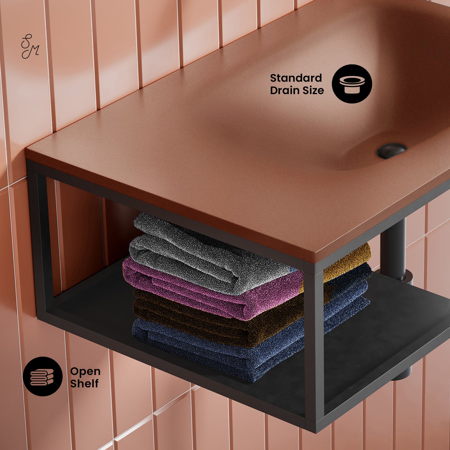 Swiss Madison, Lisse 24" Rectangle Concrete Wall-Mount Bathroom Sink in Terracotta with Matte Black Frame