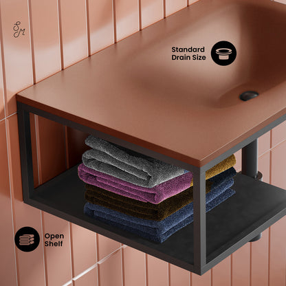 Swiss Madison, Lisse 24" Rectangle Concrete Wall-Mount Bathroom Sink in Terracotta with Matte Black Frame