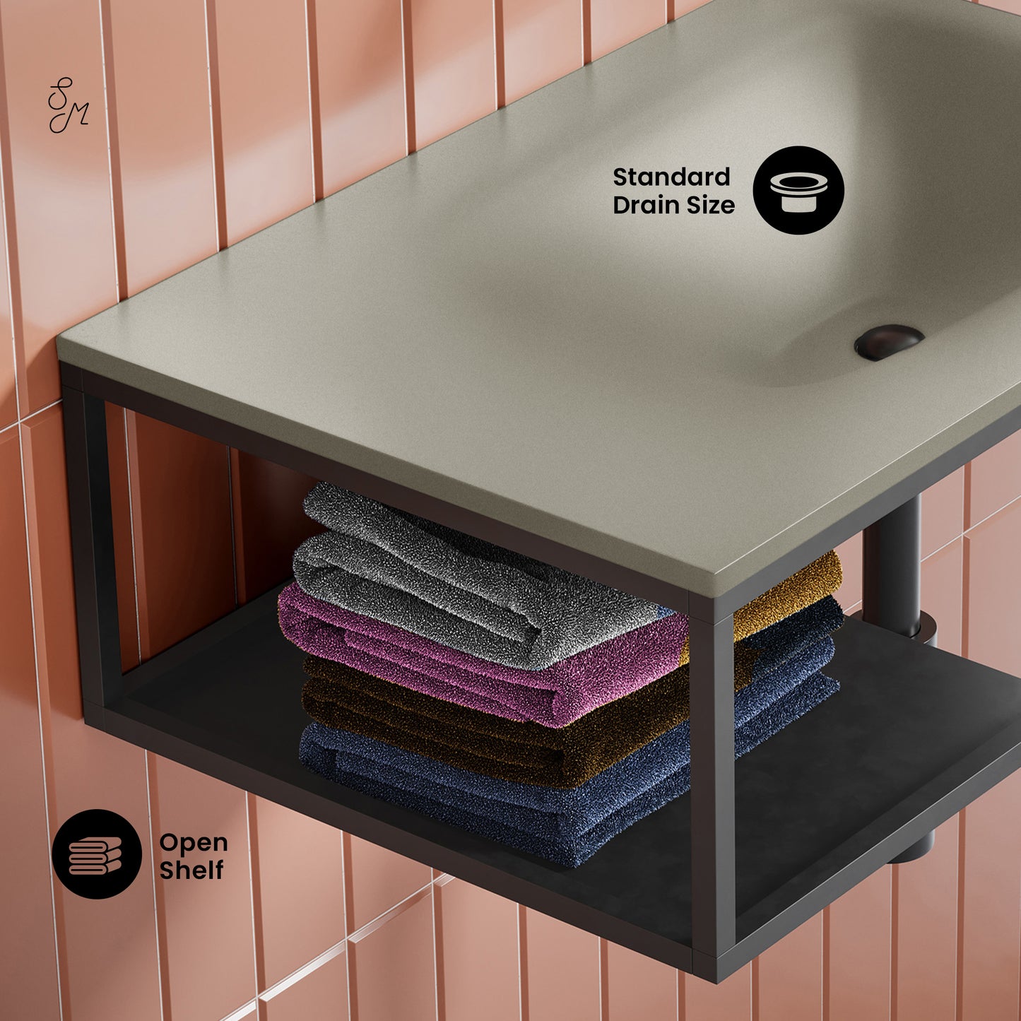 Swiss Madison, Lisse 24" Rectangle Concrete Wall-Mount Bathroom Sink in Taupe with Matte Black Frame