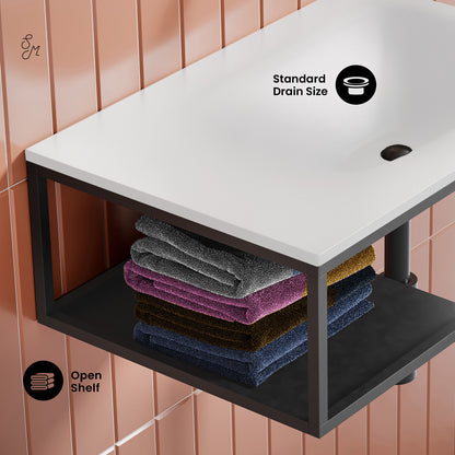 Swiss Madison, Lisse 24" Rectangle Concrete Wall-Mount Bathroom Sink in Matte White with Matte Black Frame