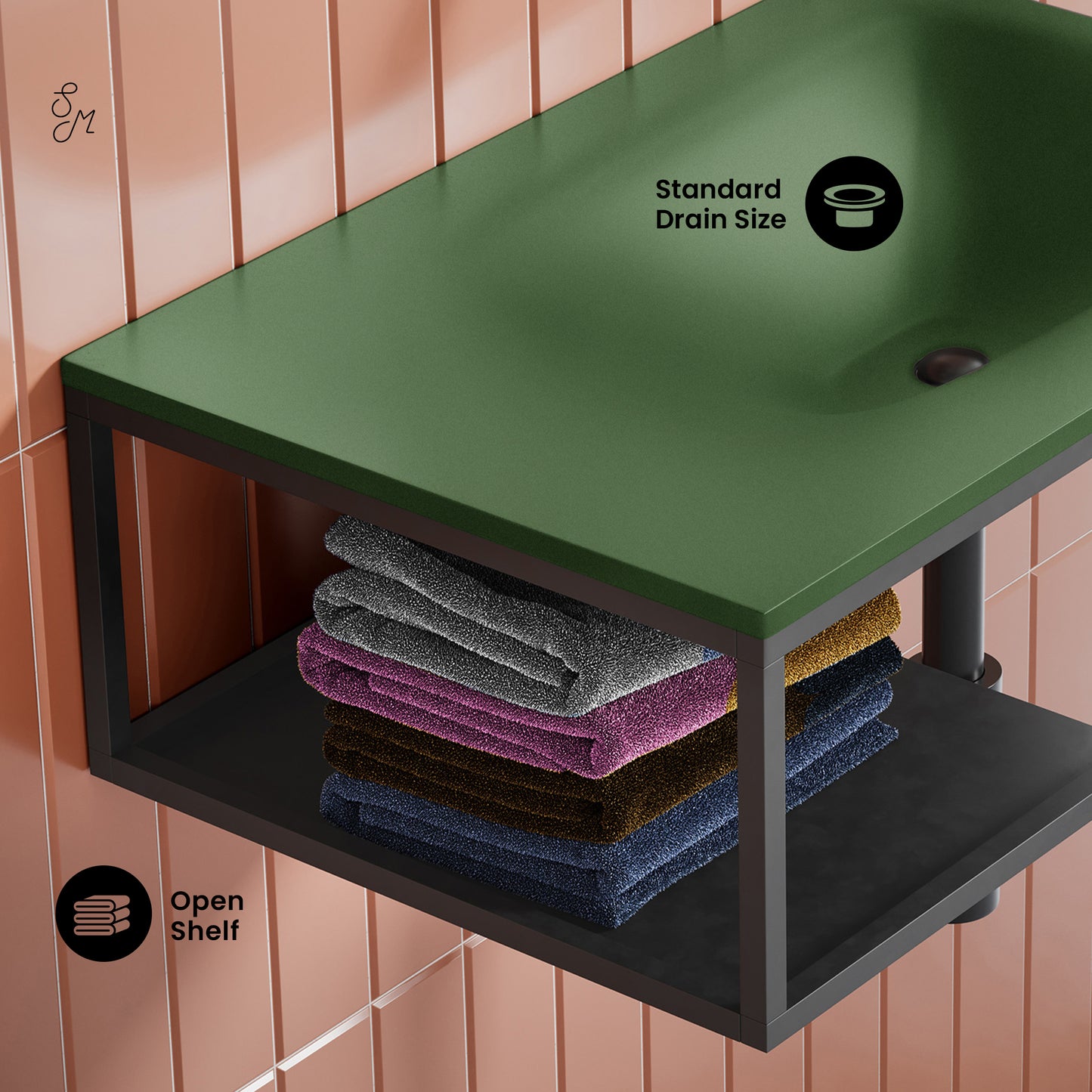 Swiss Madison, Lisse 24" Rectangle Concrete Wall-Mount Bathroom Sink in Royal Green with Matte Black Frame