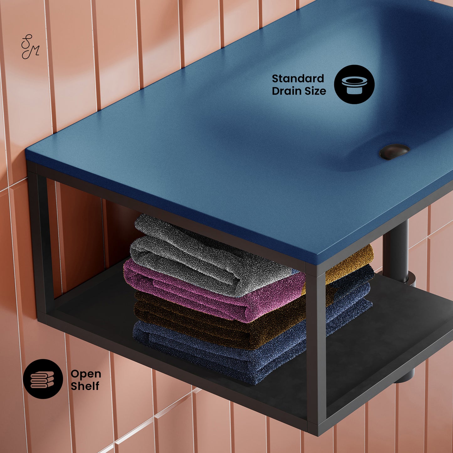 Swiss Madison, Lisse 24" Rectangle Concrete Wall-Mount Bathroom Sink in Royal Blue with Matte Black Frame