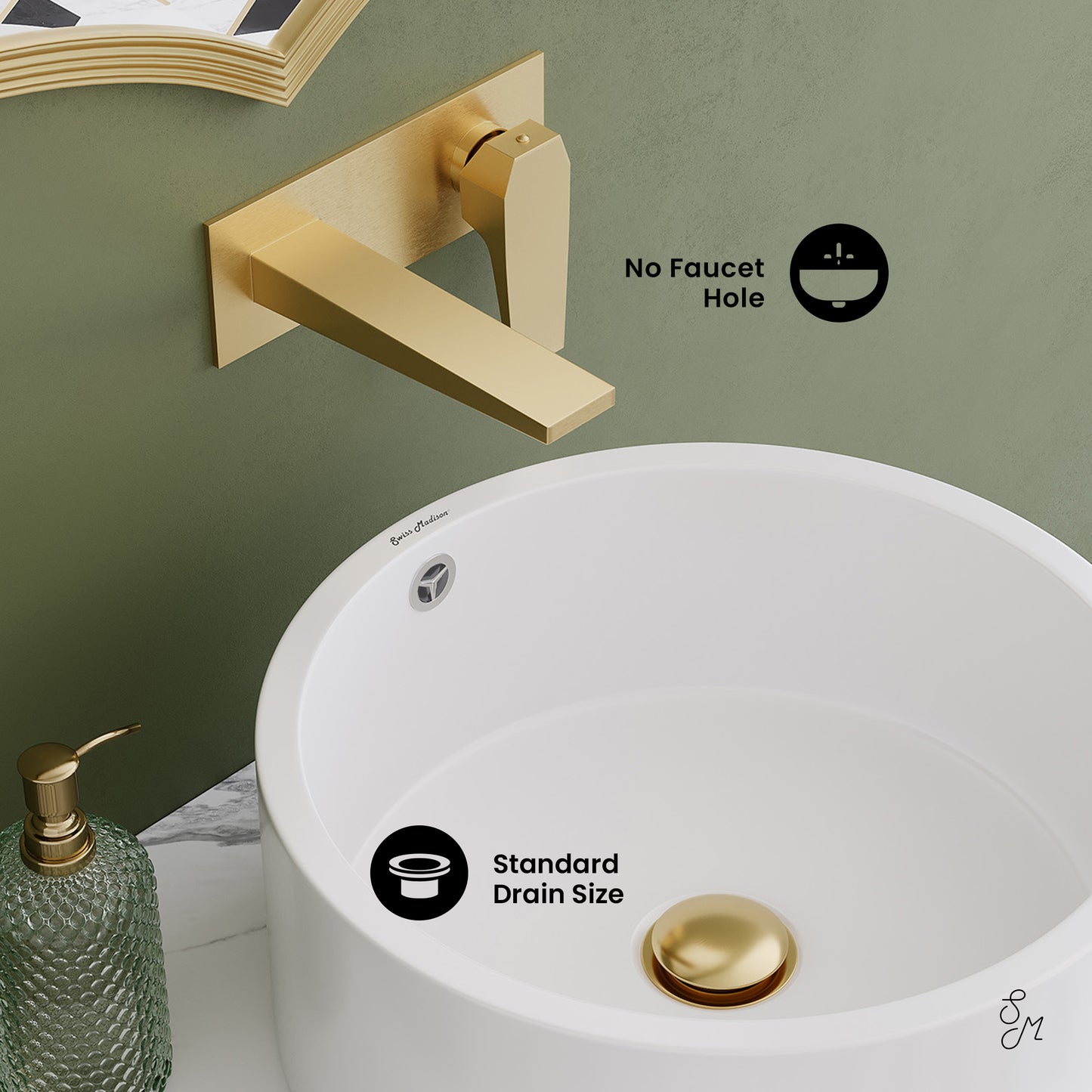 Swiss Madison, Monaco 24" Floating Bathroom Shelf with Vessel Sink in White Marble