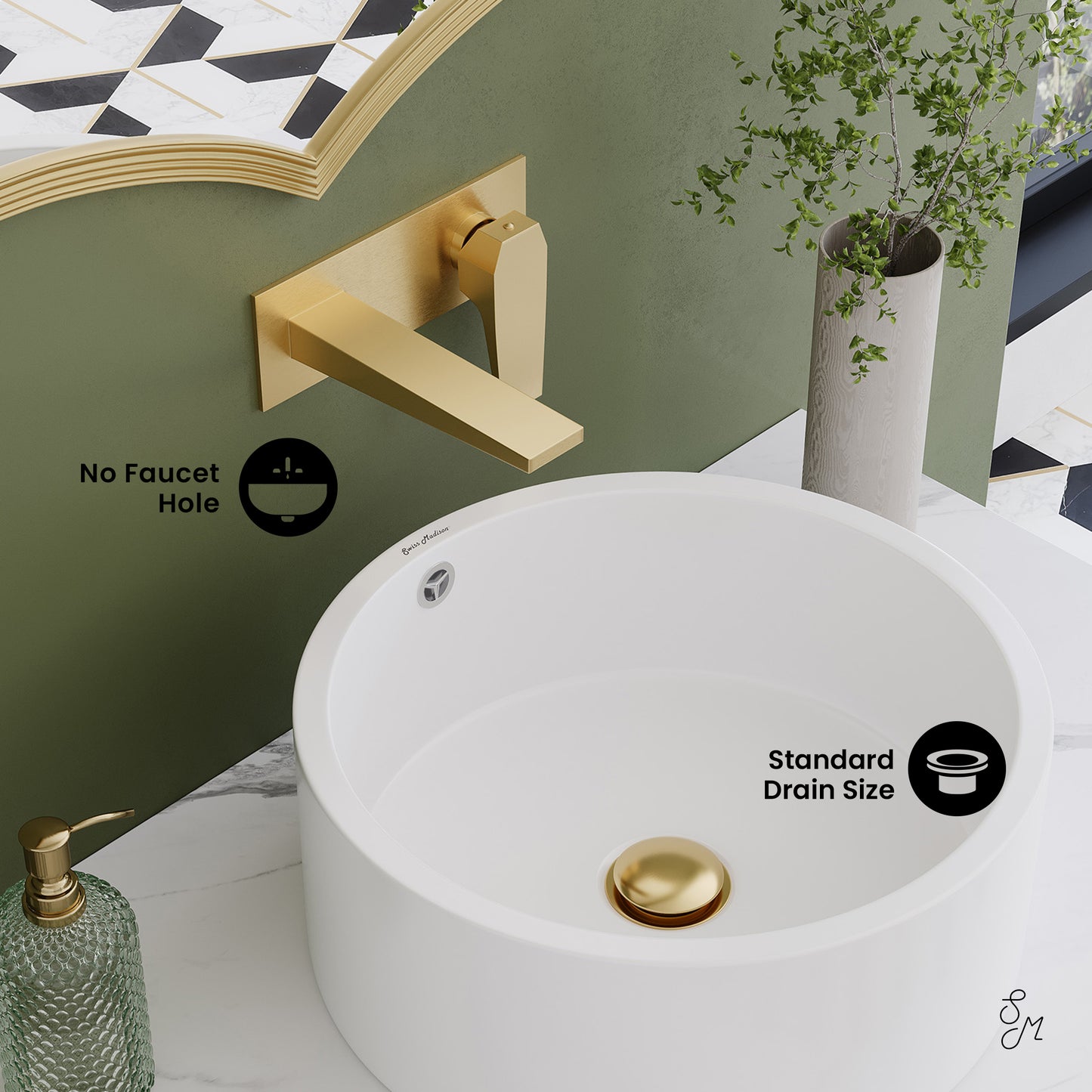 Swiss Madison, Monaco 36" Floating Bathroom Shelf with Vessel Sink in White Marble