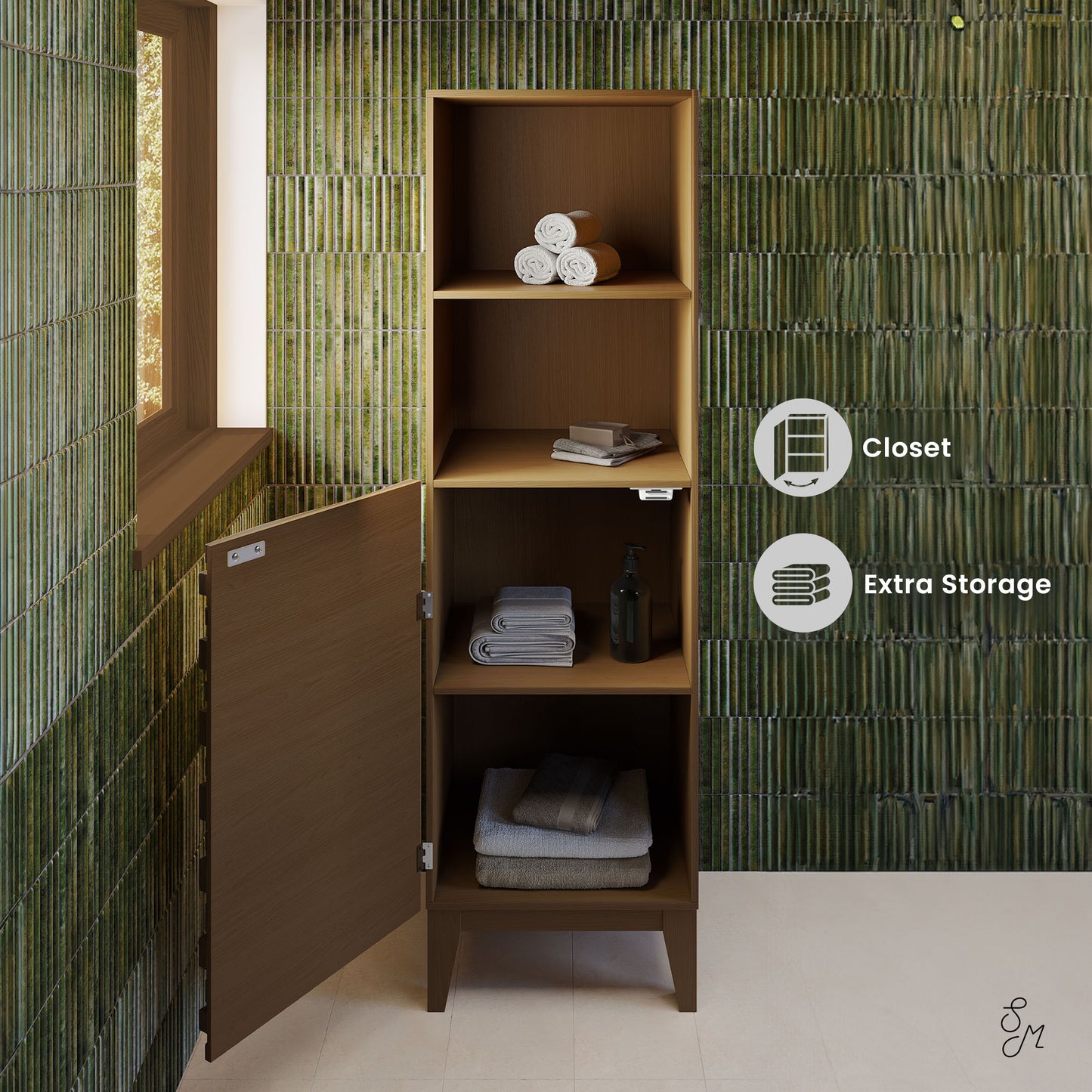 Swiss Madison, Cascade 17 x 17 x 60 Freestanding Linen Cabinet in Brown Oak