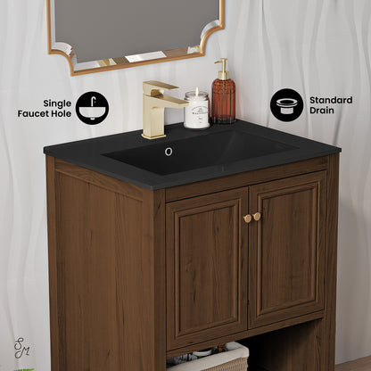Swiss Madison, Chateau 24" Freestanding Bathroom Vanity in Brown Oak with Black Sink Top