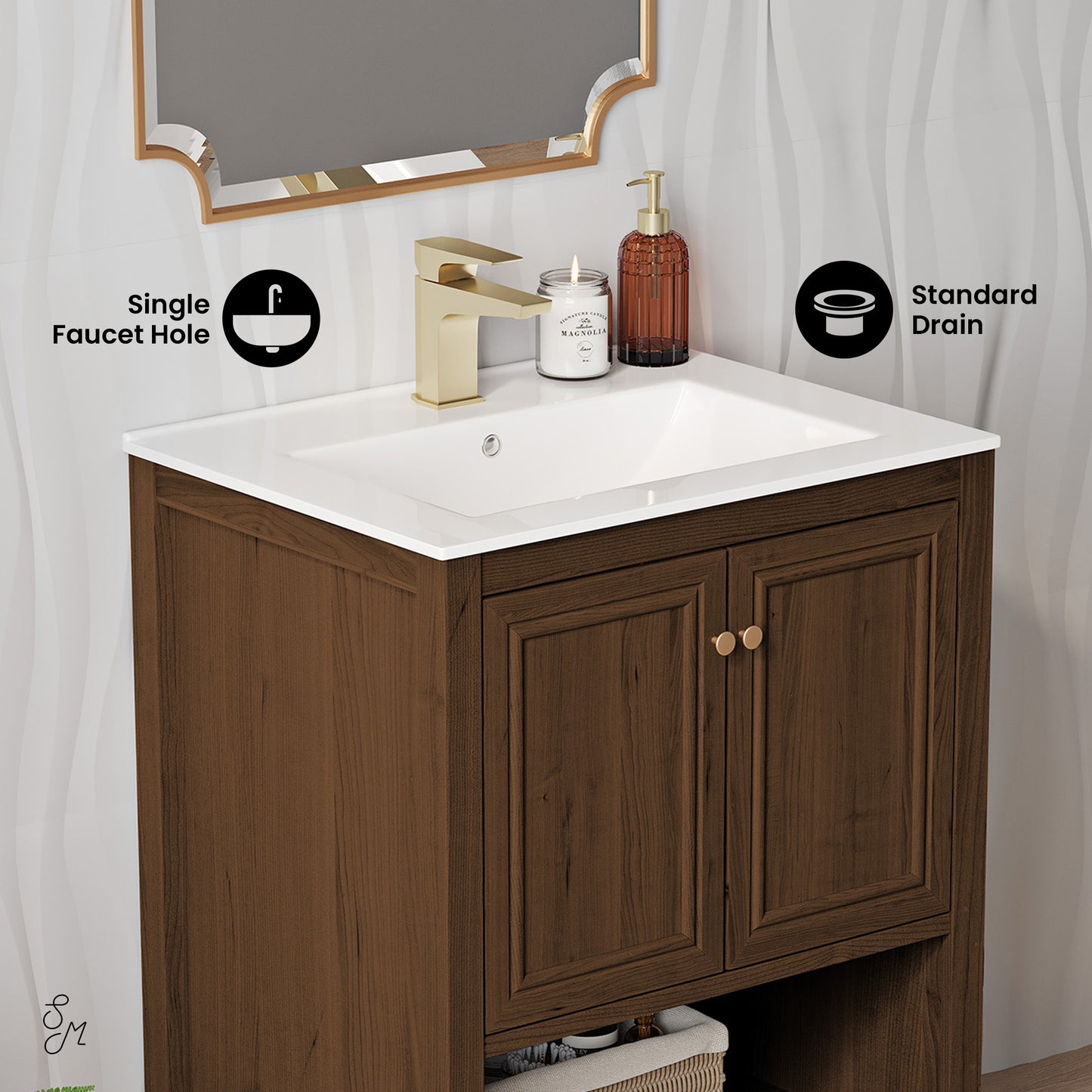 Swiss Madison, Chateau 24" Freestanding Bathroom Vanity in Brown Oak with Sink Top