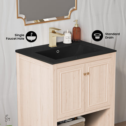 Swiss Madison, Chateau 24" Freestanding Bathroom Vanity in White Oak with Black Sink Top