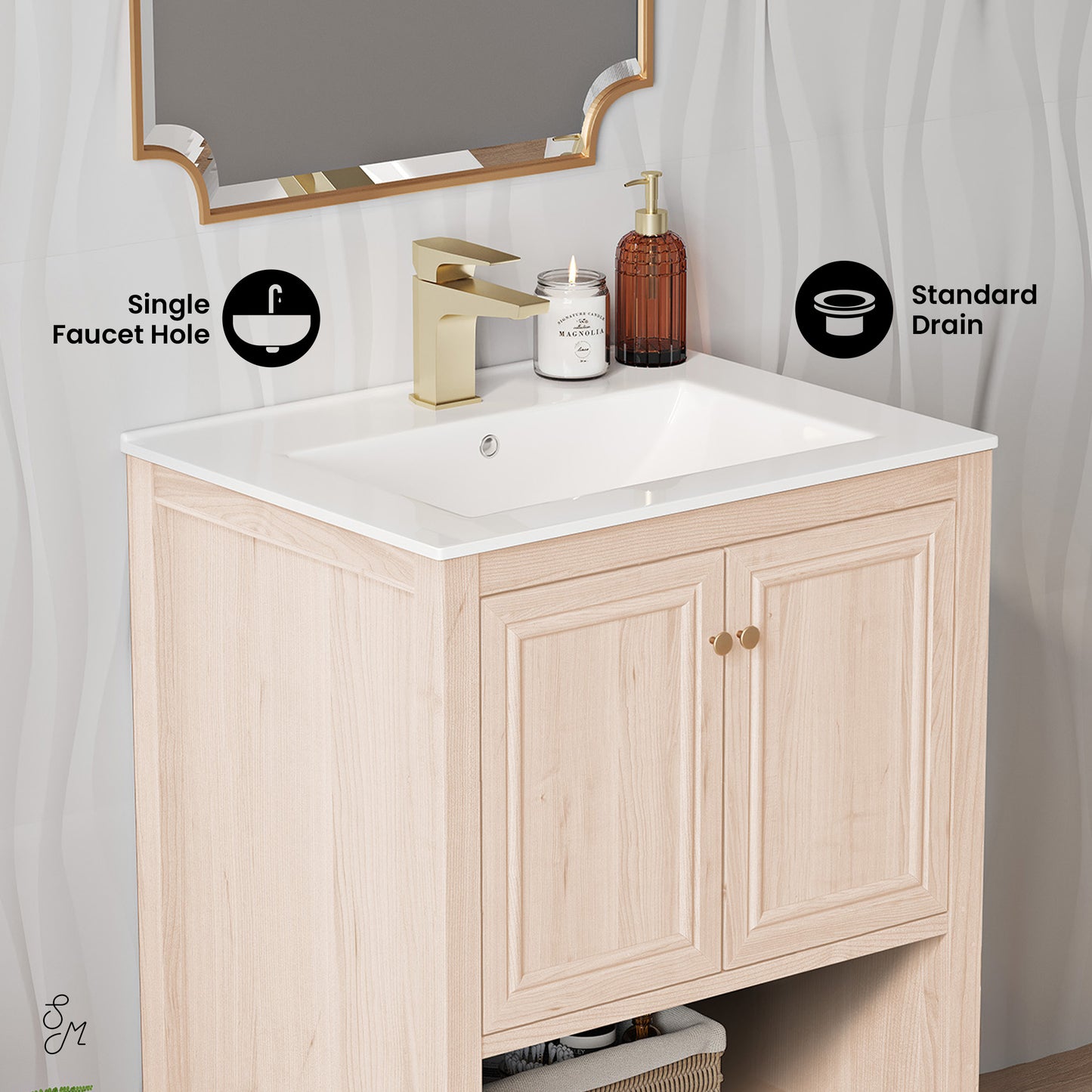 Swiss Madison, Chateau 24" Freestanding Bathroom Vanity in White Oak with Sink Top
