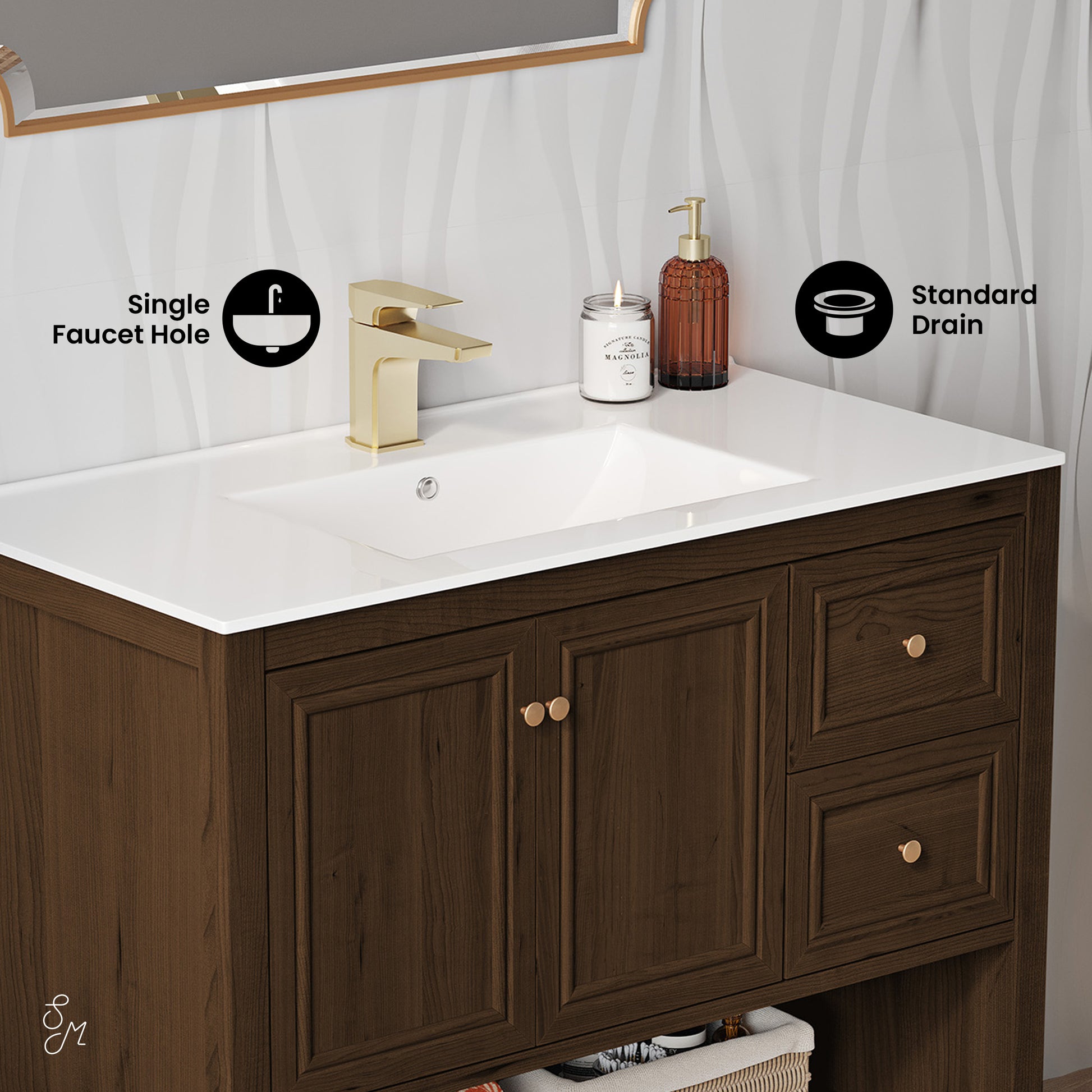 Swiss Madison Chateau 36-inch freestanding bathroom vanity in Brown Oak — view 3