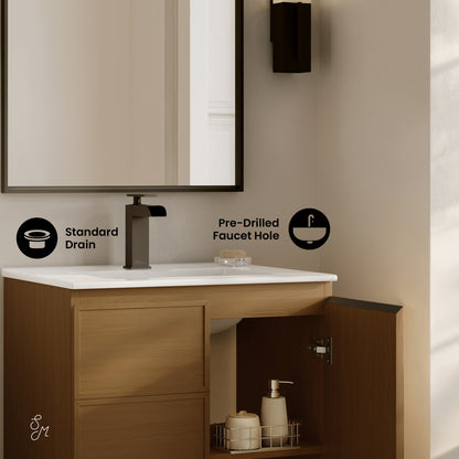 Swiss Madison, St. Tropez 24" Freestanding Bathroom Vanity in Brown Oak with Sink Top
