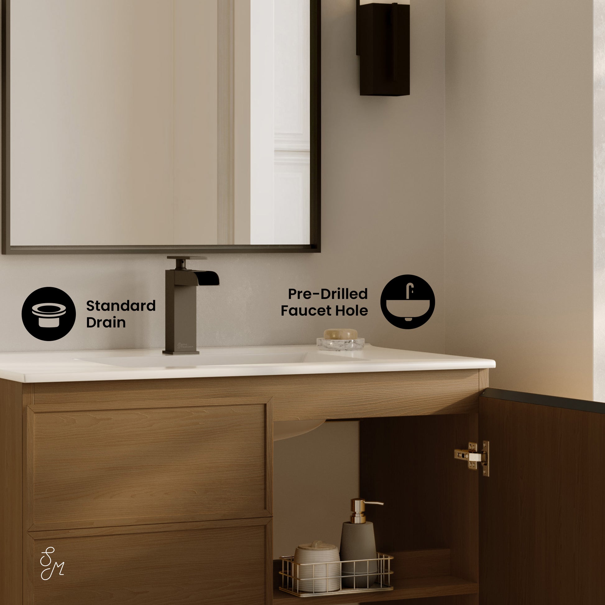 Swiss Madison St. Tropez 36-inch freestanding bathroom vanity in Brown Oak — view 3