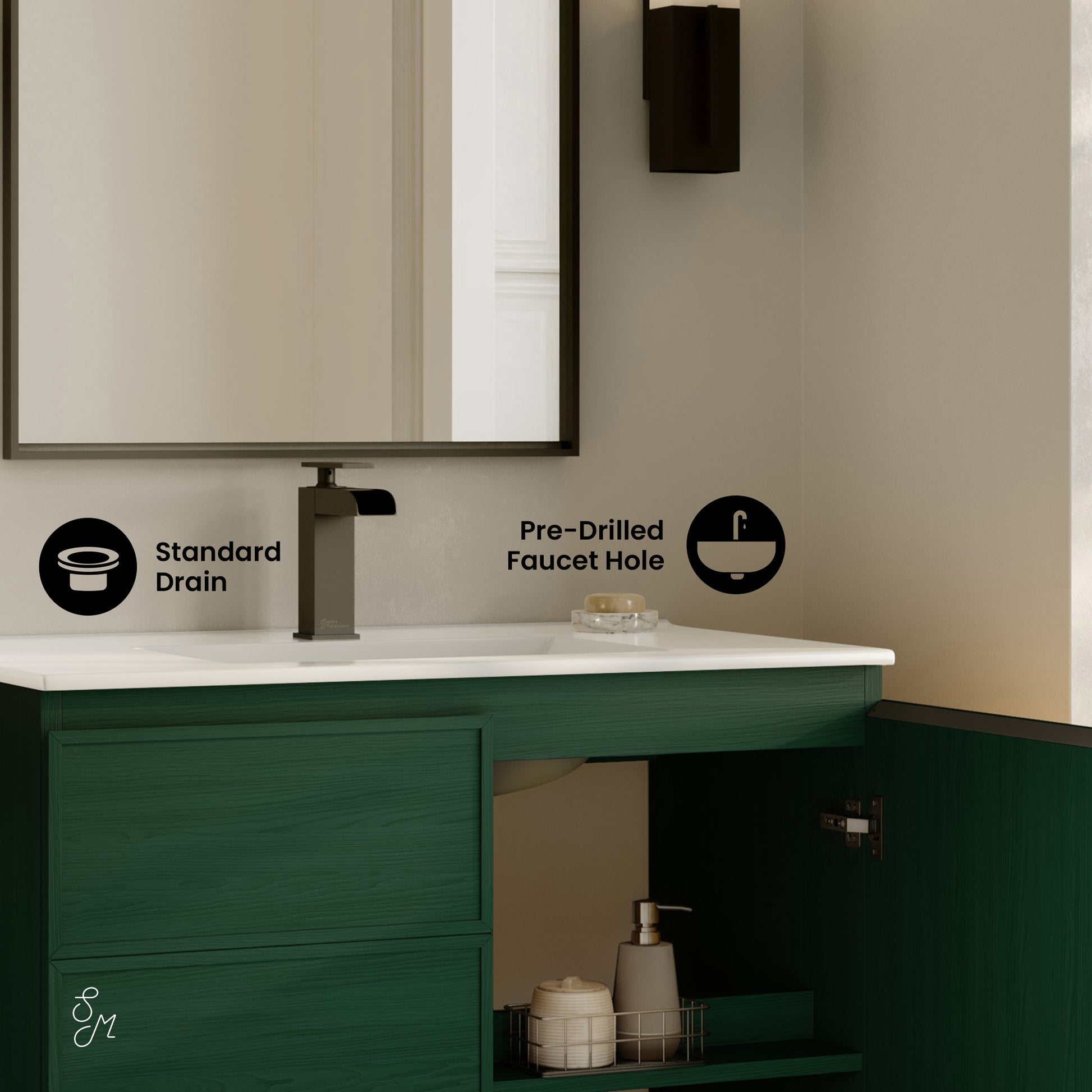 Swiss Madison St. Tropez 36-inch freestanding bathroom vanity in Green Oak — view 3