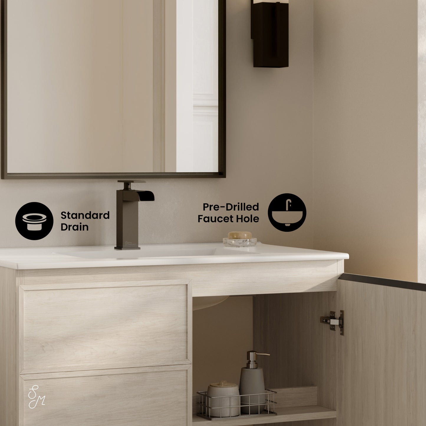 Swiss Madison St. Tropez 36-inch freestanding bathroom vanity in White Oak — view 3