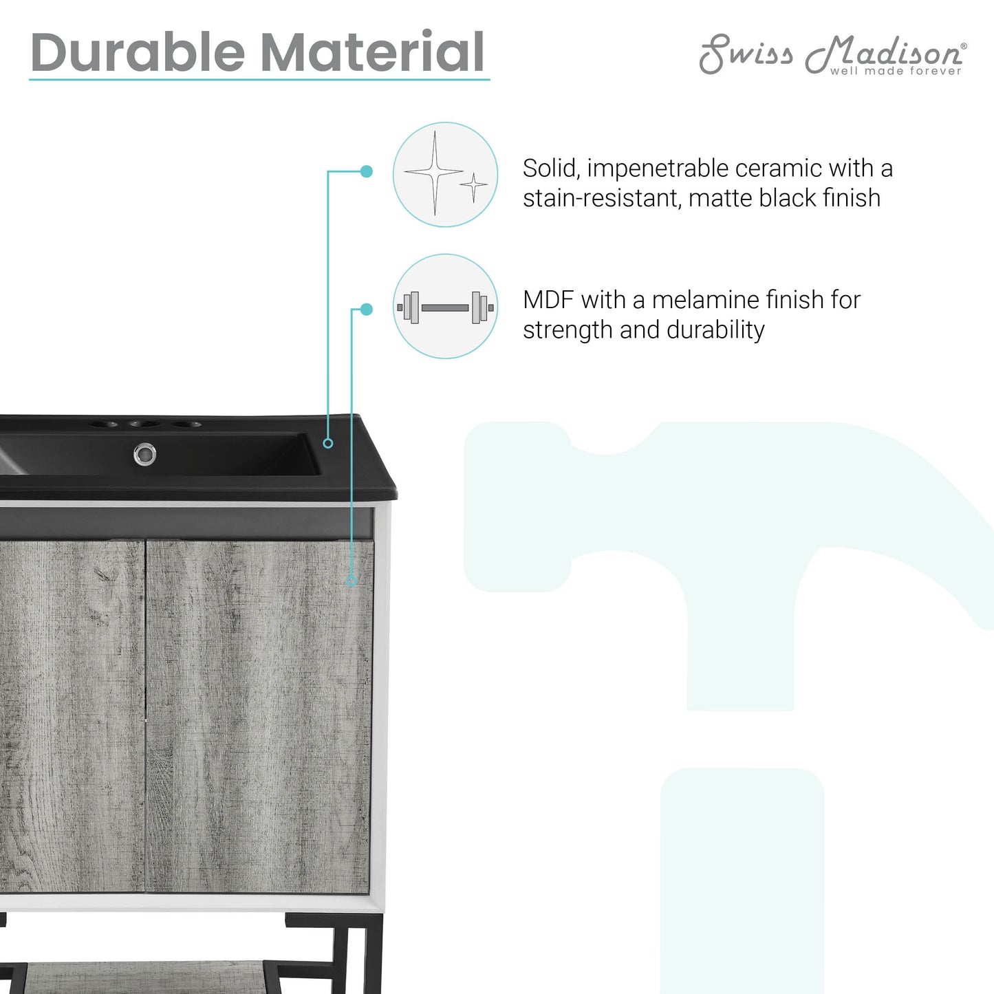 Swiss Madison, Marseille 24 in. Gray Oak Bathroom Vanity With Black, 3-Hole Ceramic Sink Top