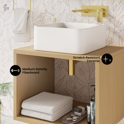 Swiss Madison, Concorde 24" Wall-Mounted Bathroom Vanity in Natural Oak with Sink Top