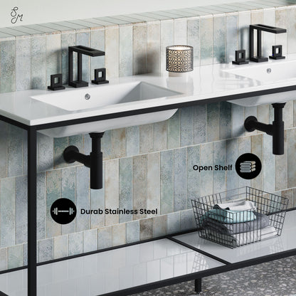 Swiss Madison, Pierre 72 Double, Freestanding, Open Shelf, Matte Black Metal Frame Bathroom Vanity