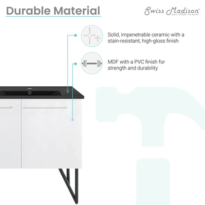 Swiss Madison, Annecy 60 in. White, Double Basin Bathroom Vanity With Black Artificial Stone Sink Top