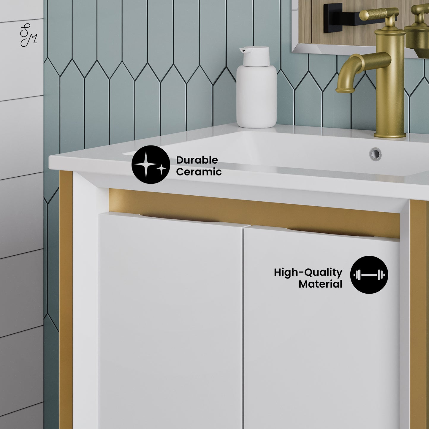 Swiss Madison, Marseille 24" Bathroom Vanity in White and Brushed Gold