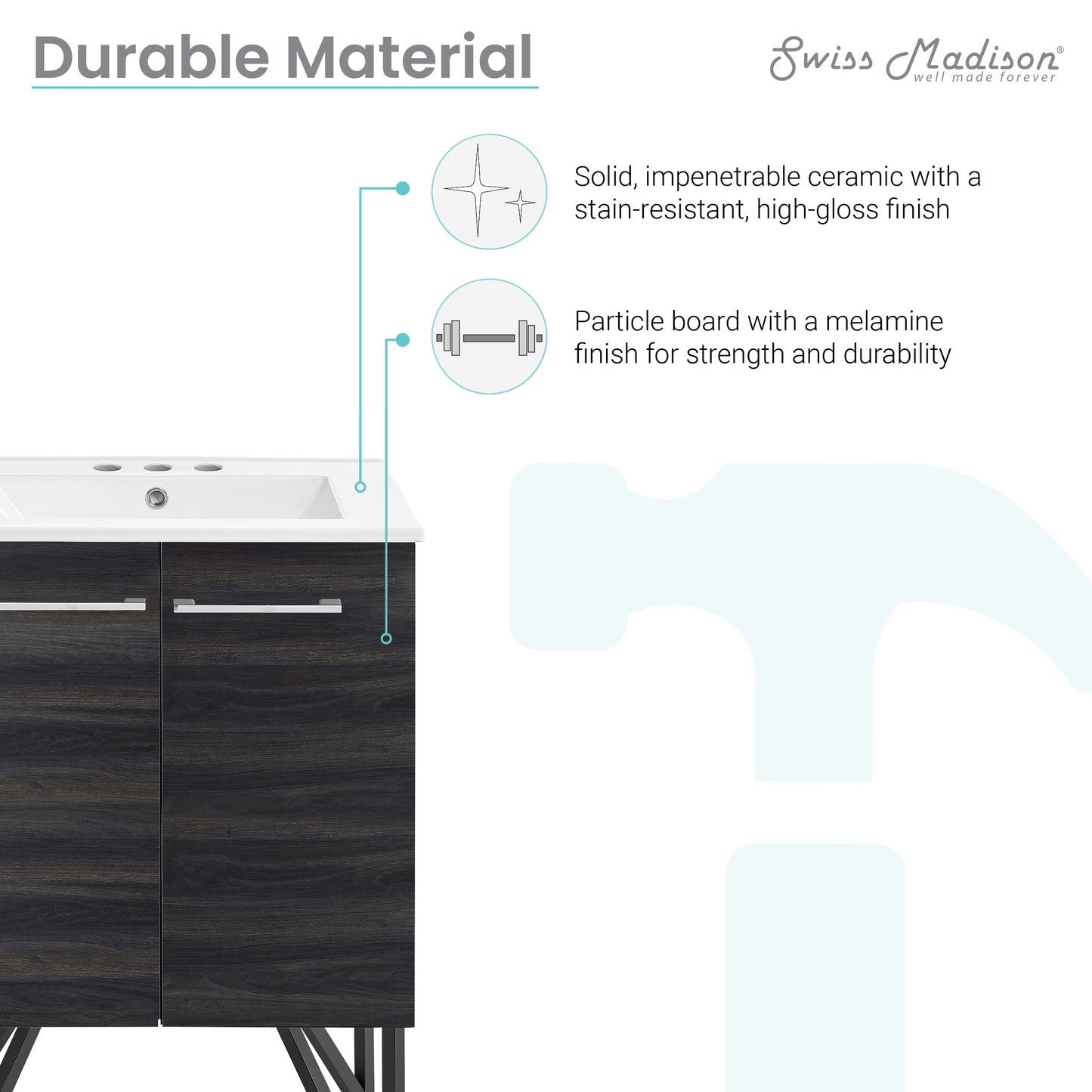 Swiss Madison, Annecy 24 in. Black Walnut Bathroom Vanity With White, 3-Hole Ceramic Sink Top