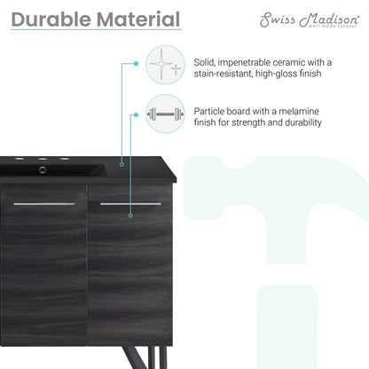 Swiss Madison, Annecy 36 in. Black Walnut Bathroom Vanity With Black, 3-Hole Ceramic Sink Top